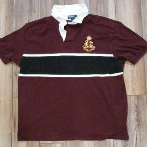 Ralph Lauren Burgundy Polo with Black and White Stripe Short Sleeve 2xL